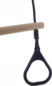 Houten trapeze met kunststof driehoeksringen Zwart en Zwart PP Touw