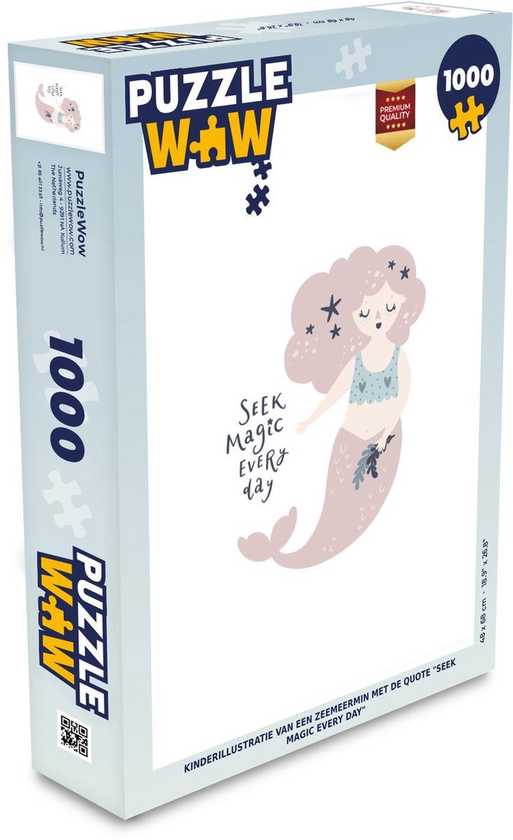 Puzzel 1000 stukjes volwassenen Illustratie voor kinderen 1000 stukjes - Kinderillustratie van een zeemeermin met de quote Seek magic every day puzzel 1000 stukjes  - PuzzleWow heeft +100000 puzzels