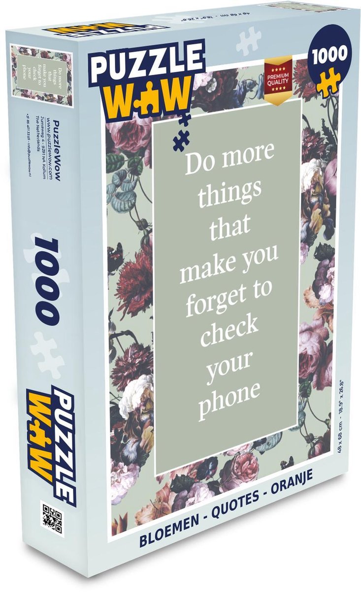Puzzel - Puzzel 1000 stukjes volwassenen - Bloemen - Quotes - Oranje - Legpuzzel