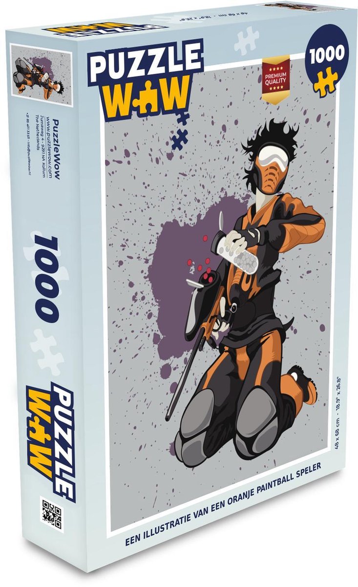 Puzzel 1000 stukjes volwassenen Paintball illustratie 1000 stukjes - Een illustratie van een oranje paintball speler  - PuzzleWow heeft +100000 puzzels