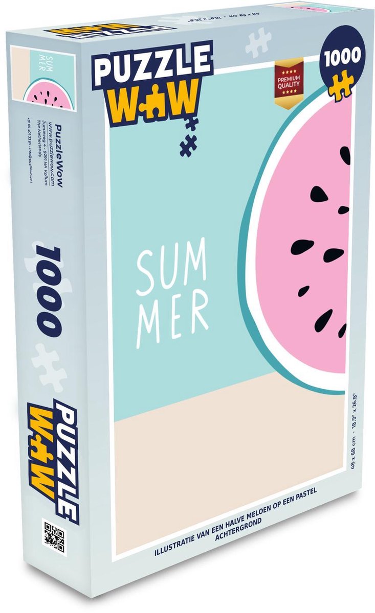 Puzzel 1000 stukjes volwassenen Zomer Fruit 1000 stukjes - Illustratie van een halve meloen op een pastel achtergrond  - PuzzleWow heeft +100000 puzzels