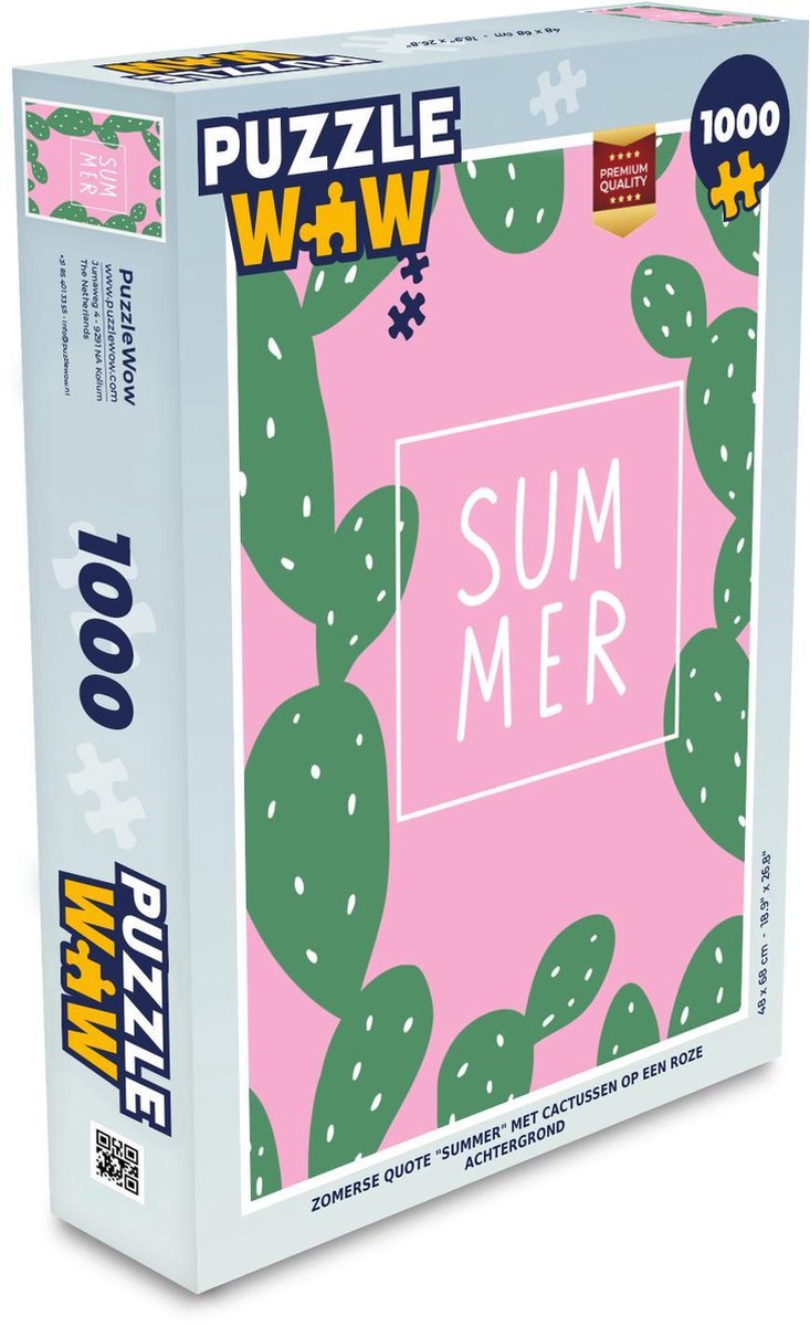 Puzzel 1000 stukjes volwassenen Summer Cactussen 1000 stukjes - Zomerse quote Summer met cactussen op een roze achtergrond puzzel 1000 stukjes  - PuzzleWow heeft +100000 puzzels