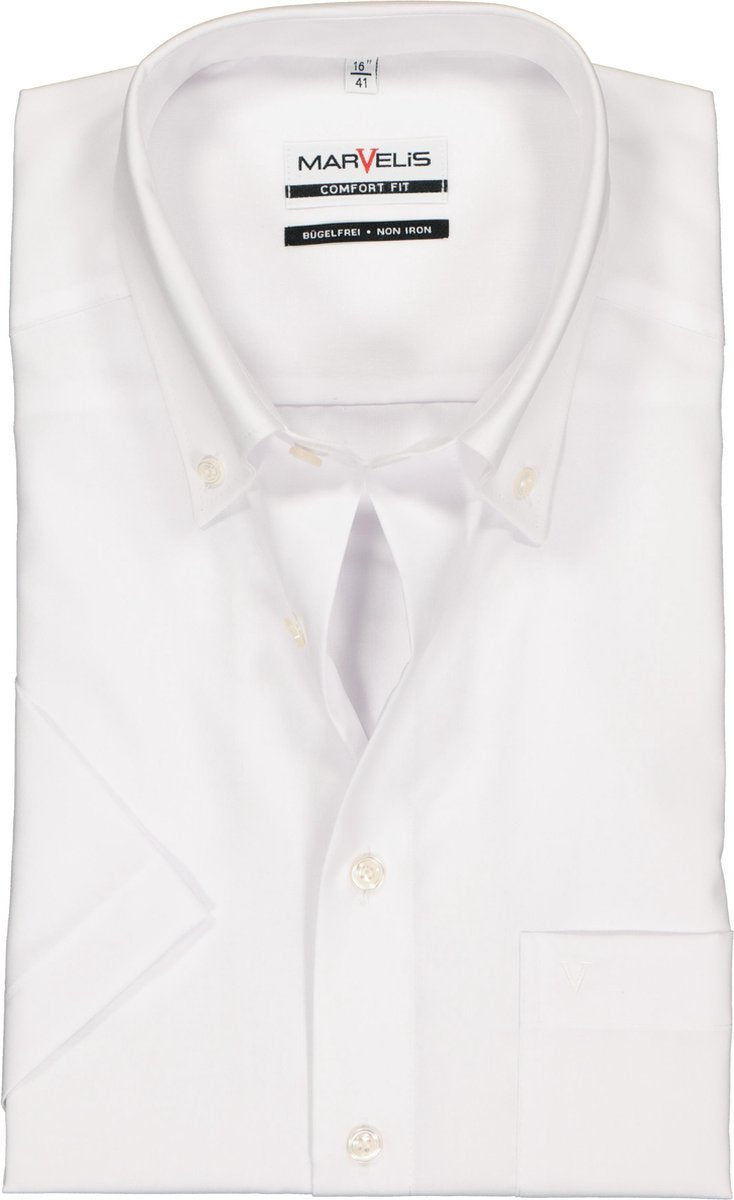 MARVELIS Comfort Fit - overhemd korte mouw - wit (button-down) - Strijkvrij - Boordmaat: 44