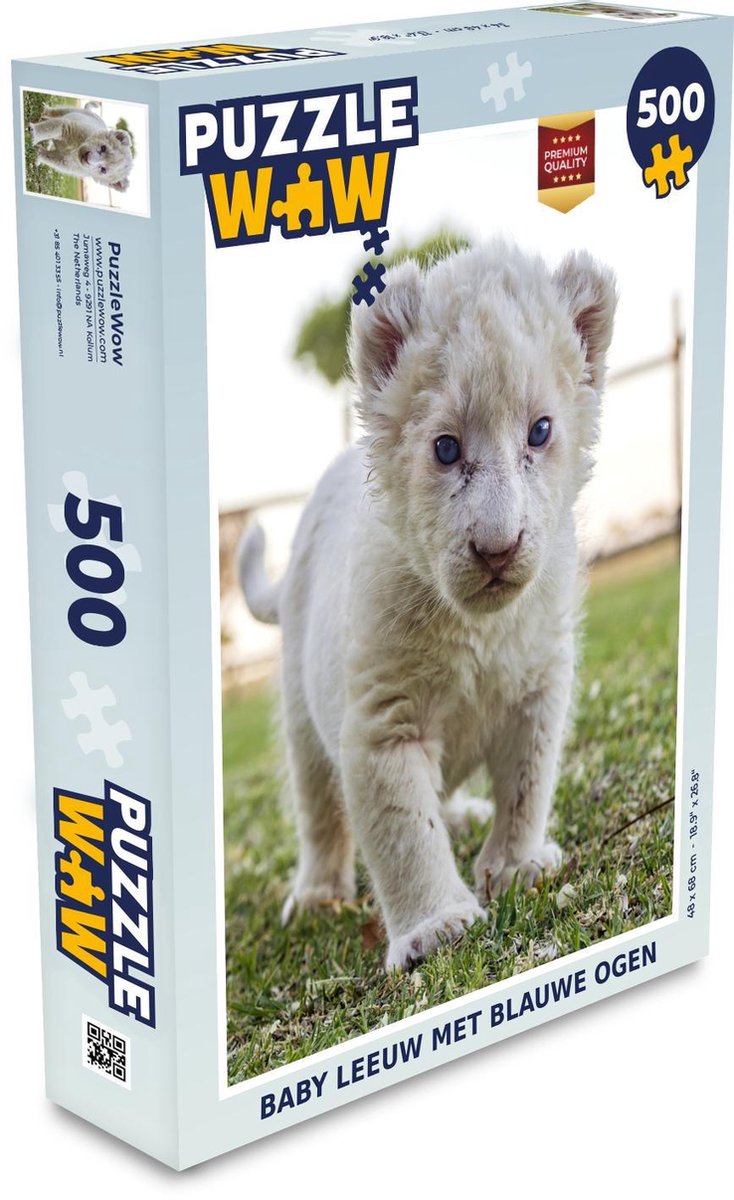 Puzzel 500 stukjes Baby leeuw - Baby leeuwenwelp met blauwe ogen  - PuzzleWow heeft +100000 puzzels