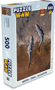 Puzzel - Puzzel 500 stukjes - Water - Gras - Alligator - Legpuzzel