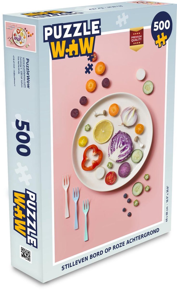 Puzzel 500 stukjes Stillevens Eten - Stilleven bord op roze achtergrond  - PuzzleWow heeft +100000 puzzels