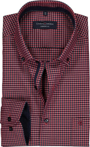 CASA MODA comfort fit overhemd - blauw met rood geruit (contrast) - Strijkvrij - Boordmaat: 48