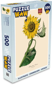 Puzzel - Puzzel 500 stukjes - Illustratie - Zonnebloem - Vintage - Legpuzzel