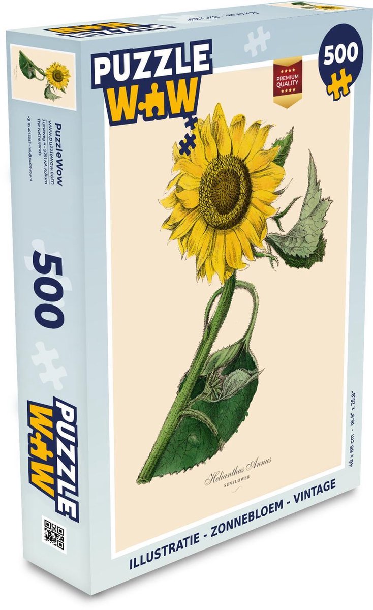 Puzzel - Puzzel 500 stukjes - Illustratie - Zonnebloem - Vintage - Legpuzzel