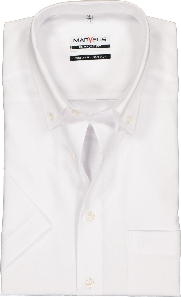 MARVELIS Comfort Fit - overhemd korte mouw - wit (button-down) - Strijkvrij - Boordmaat: 42