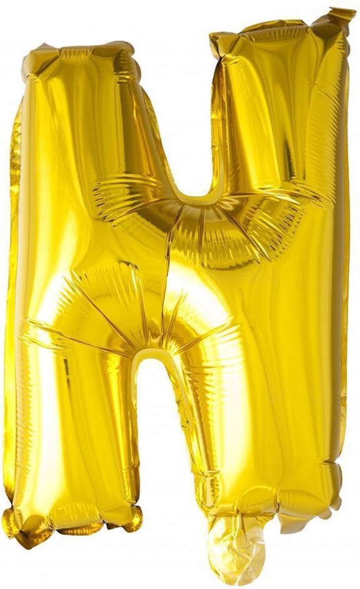 Folie Ballon Letter N Goud 41cm met Rietje
