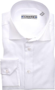 Ledub Modern Fit overhemd - wit twill - Strijkvriendelijk - Boordmaat: 47