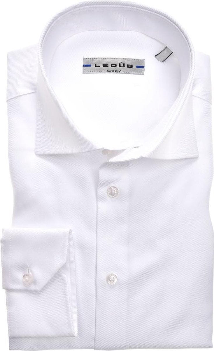 Ledub Modern Fit overhemd - wit twill - Strijkvriendelijk - Boordmaat: 47
