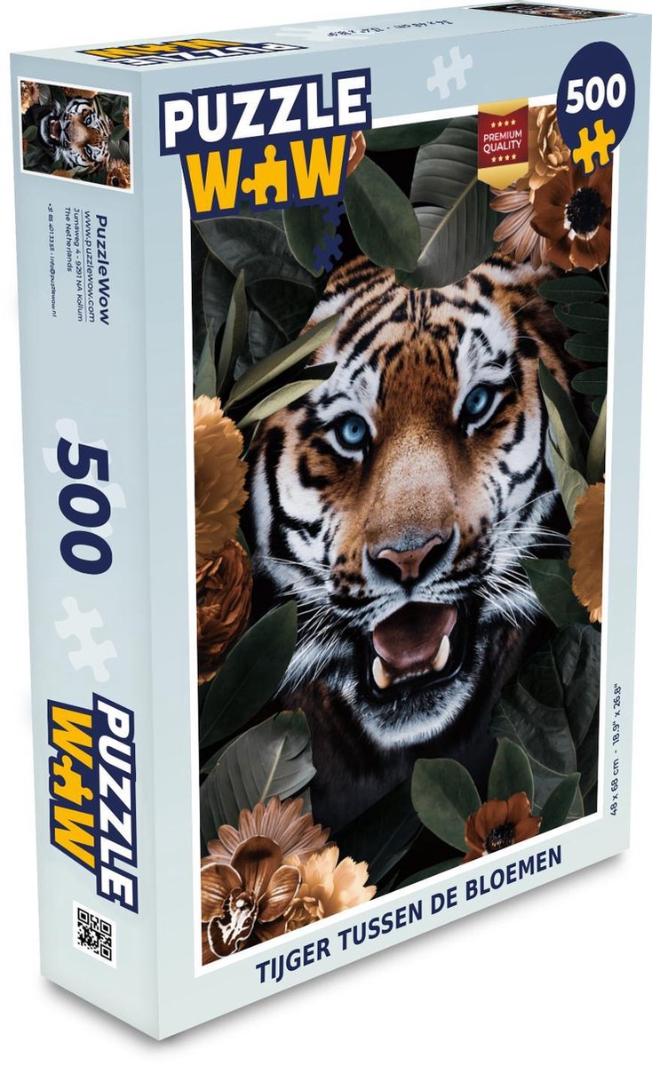 Puzzel 500 stukjes Tijger - EB - Tijger tussen de bloemen puzzel 500 stukjes  - PuzzleWow heeft +100000 puzzels