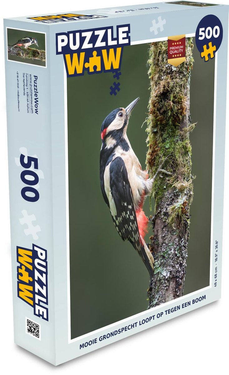 Puzzel 500 stukjes Grondspecht - Mooie grondspecht loopt op tegen een boom  - PuzzleWow heeft +100000 puzzels