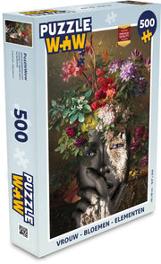 Puzzel - Puzzel 500 stukjes - Vrouw - Bloemen - Elementen - Legpuzzel
