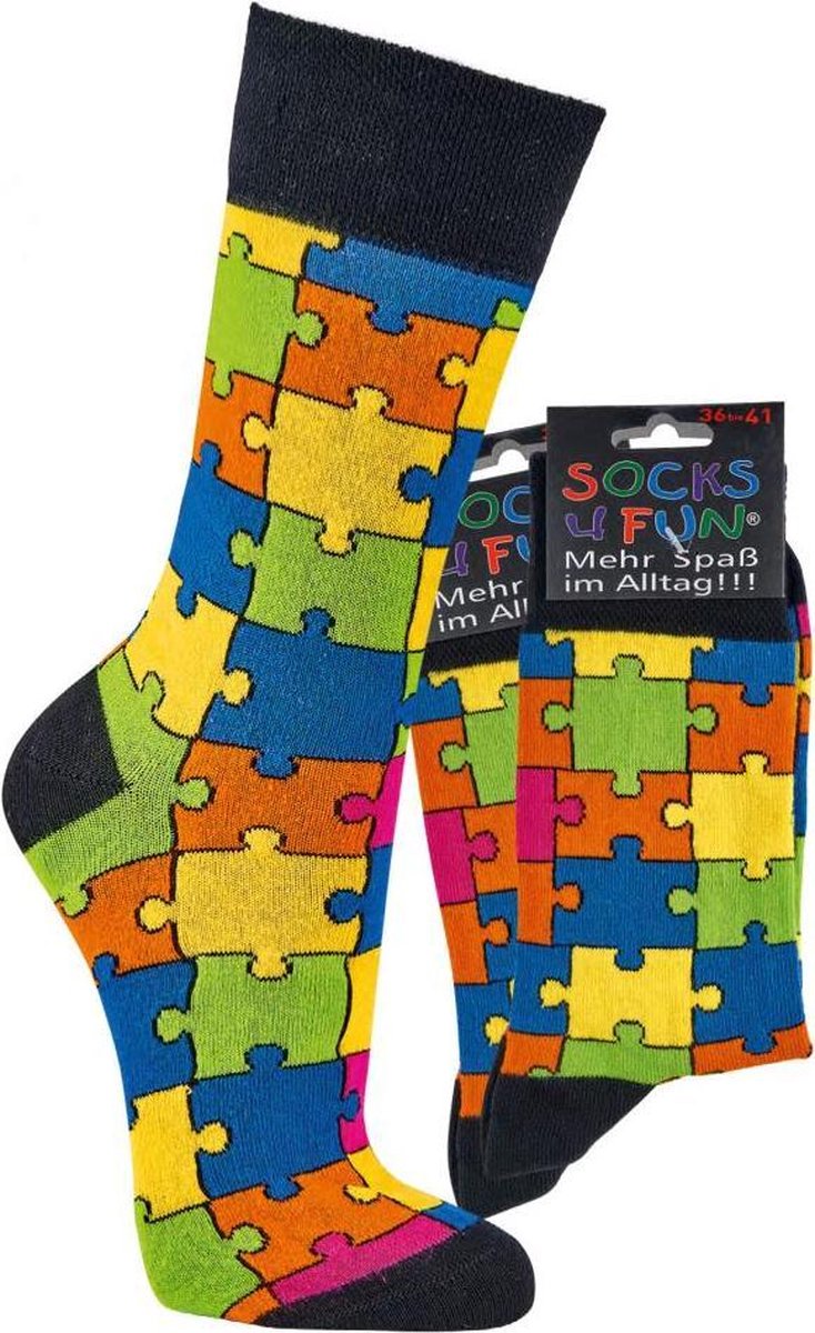 Socks4Fun – vrolijke sok – puzzel motief – 78% katoen - maat 36/41