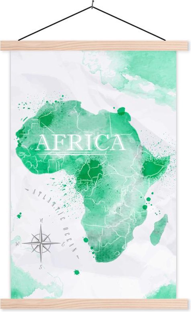 Schoolplaat - Afrika - Wereldkaart - Waterverf - 40x60 cm - Blanke latten