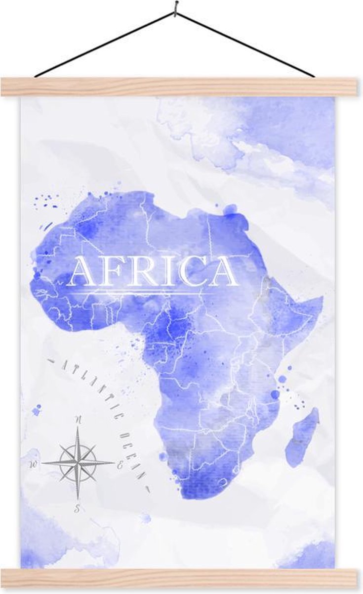 Schoolplaat - Wereldkaarten - Waterverf - Blauw - 120x180 cm - Blanke latten