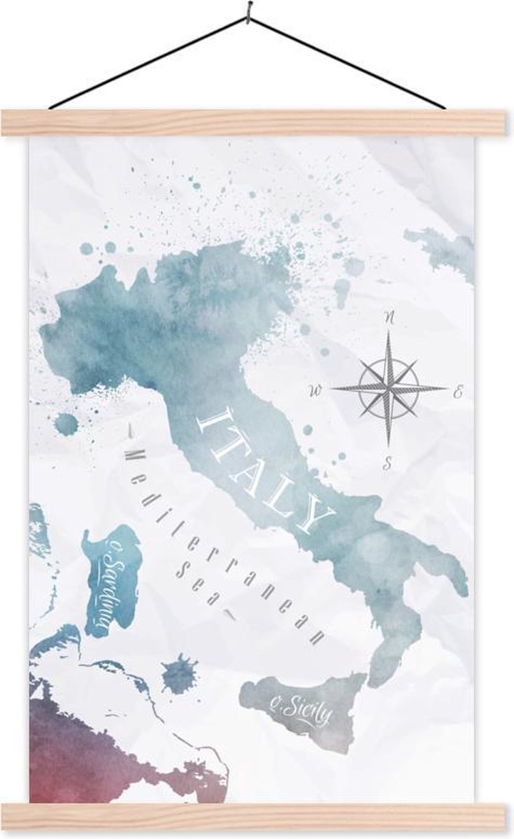 Schoolplaat - Wereldkaarten - Verf - Italië - 60x90 cm - Blanke latten