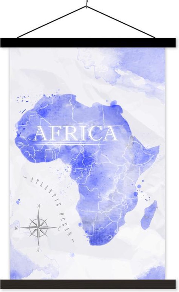 Schoolplaat - Wereldkaarten - Waterverf - Blauw - 40x60 cm - Zwarte latten