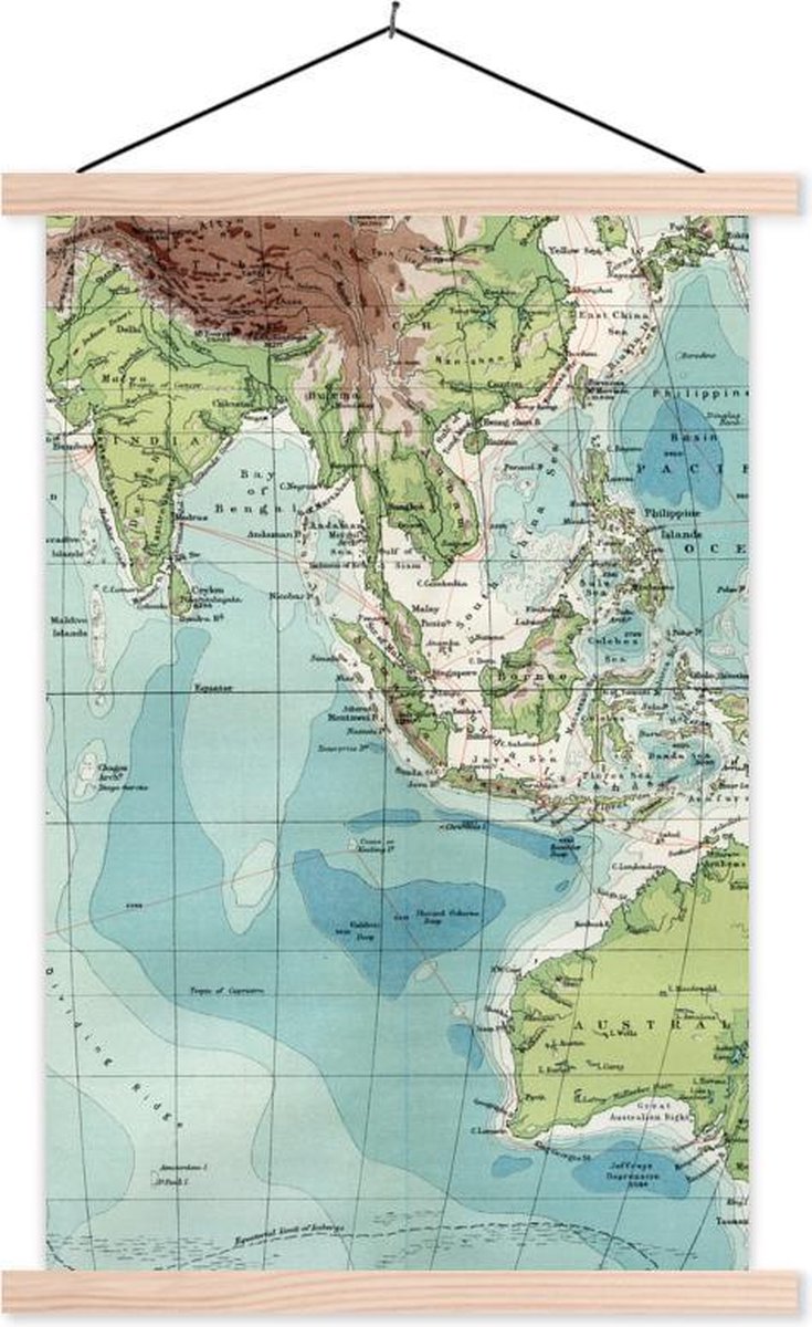 Schoolplaat - Wereldkaart - Antiek - Indonesië - 40x60 cm - Blanke latten