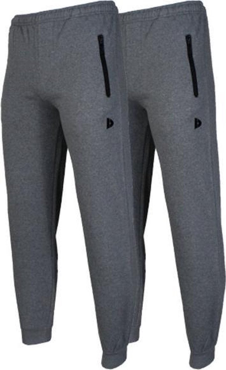 2- Pack Donnay Joggingbroek met elastiek - Sportbroek - Heren - Maat L - Zilvergrijs gemêleerd