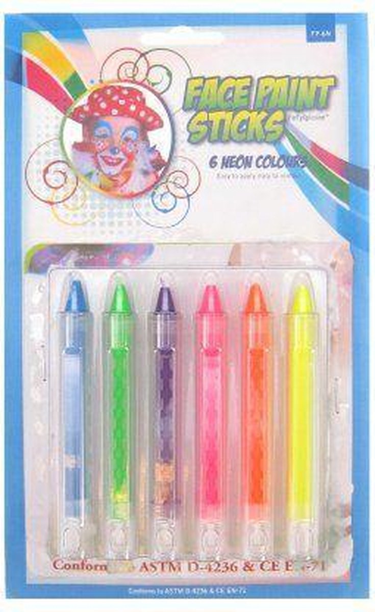 6 Facepaint sticks neon push-up