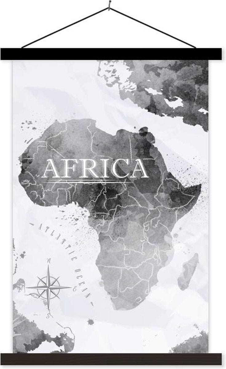 Schoolplaat - Wereldkaart - Afrika - Verf - 60x90 cm - Zwarte latten