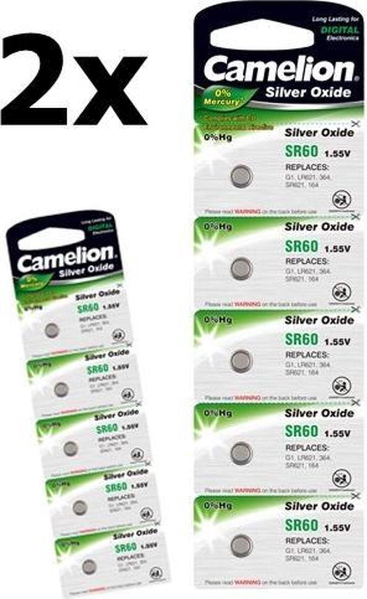 10 Stuks (2 Blisters a 5st) - Camelion Silver Oxide SR60 /364 1.55V knoopcel batterij
