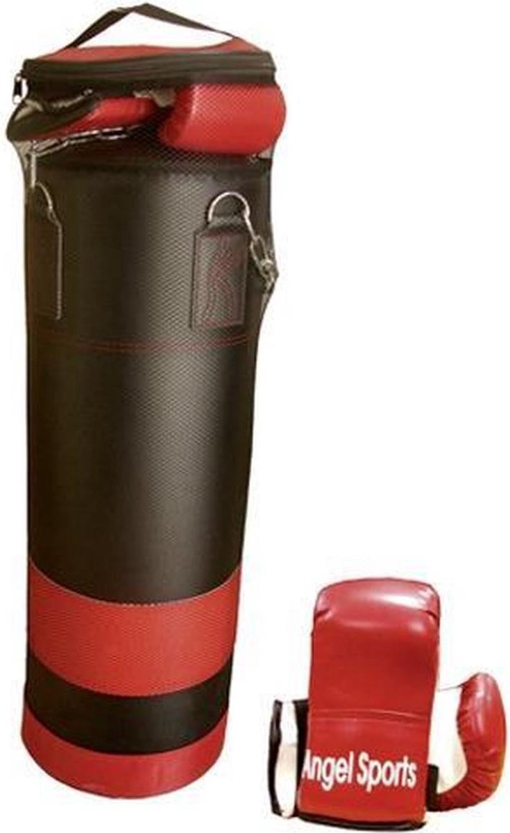 Angel Sports Bokszak met Handschoenen - Zwart/Rood