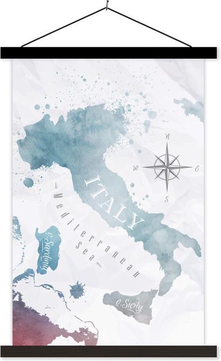 Schoolplaat - Wereldkaarten - Verf - Italië - 60x90 cm - Zwarte latten