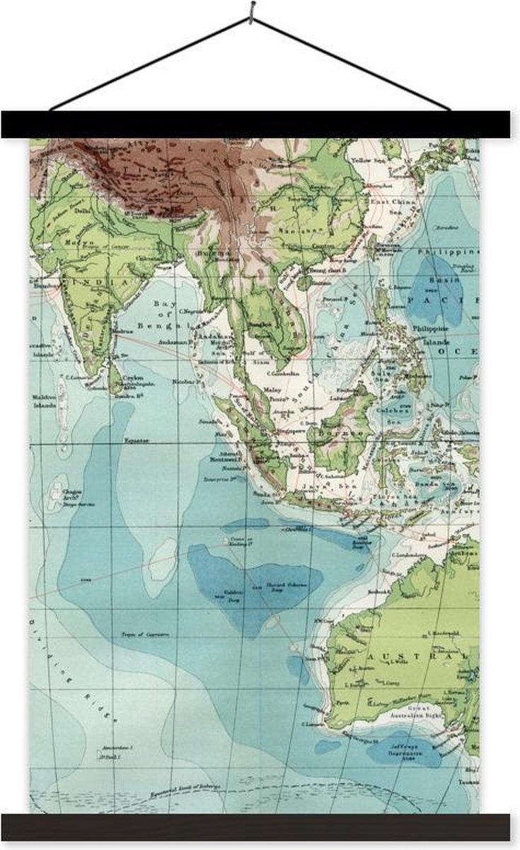 Schoolplaat - Wereldkaart - Antiek - Indonesië - 60x90 cm - Zwarte latten