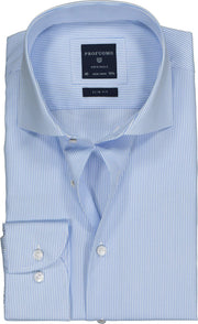Profuomo Slim Fit overhemd - lichtblauw-wit gestreept fine twill - Strijkvrij - Boordmaat: 43