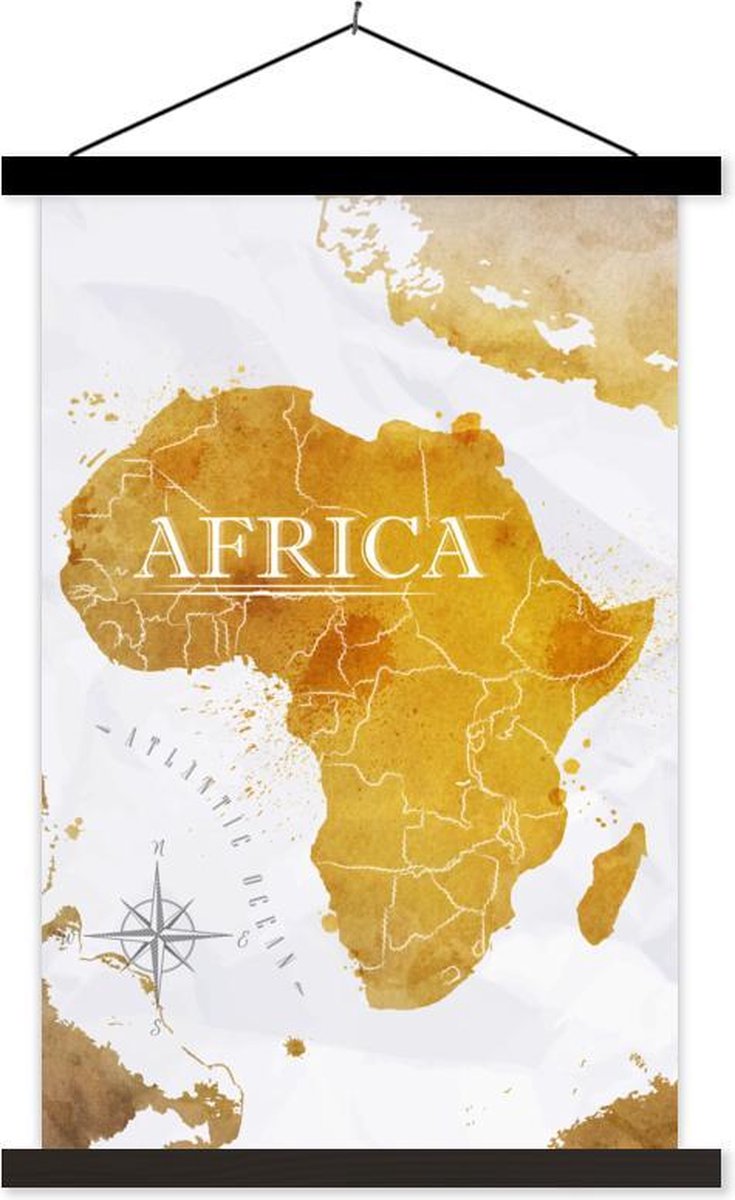 Schoolplaat - Wereldkaart - Afrika - Goud - 40x60 cm - Zwarte latten