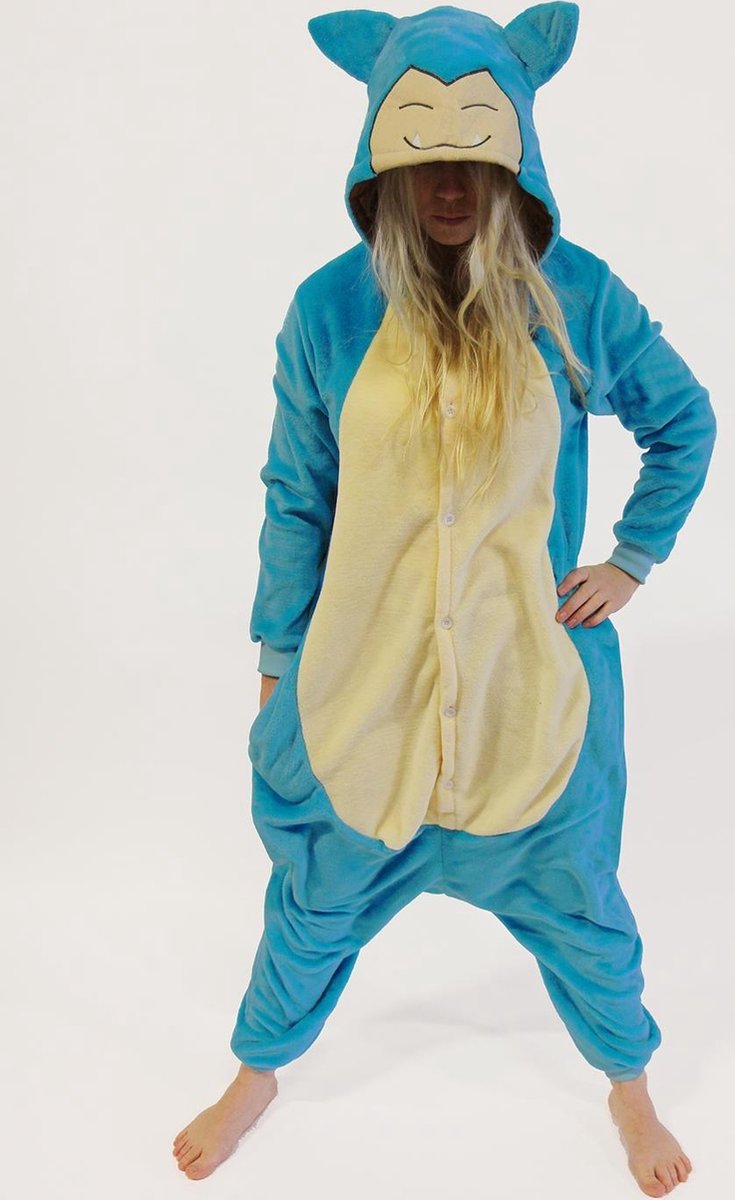 KIMU Onesie Snorlax Pokemon kinder pak kostuum - maat 146-152 - Snorlaxpak jumpsuit pyjama