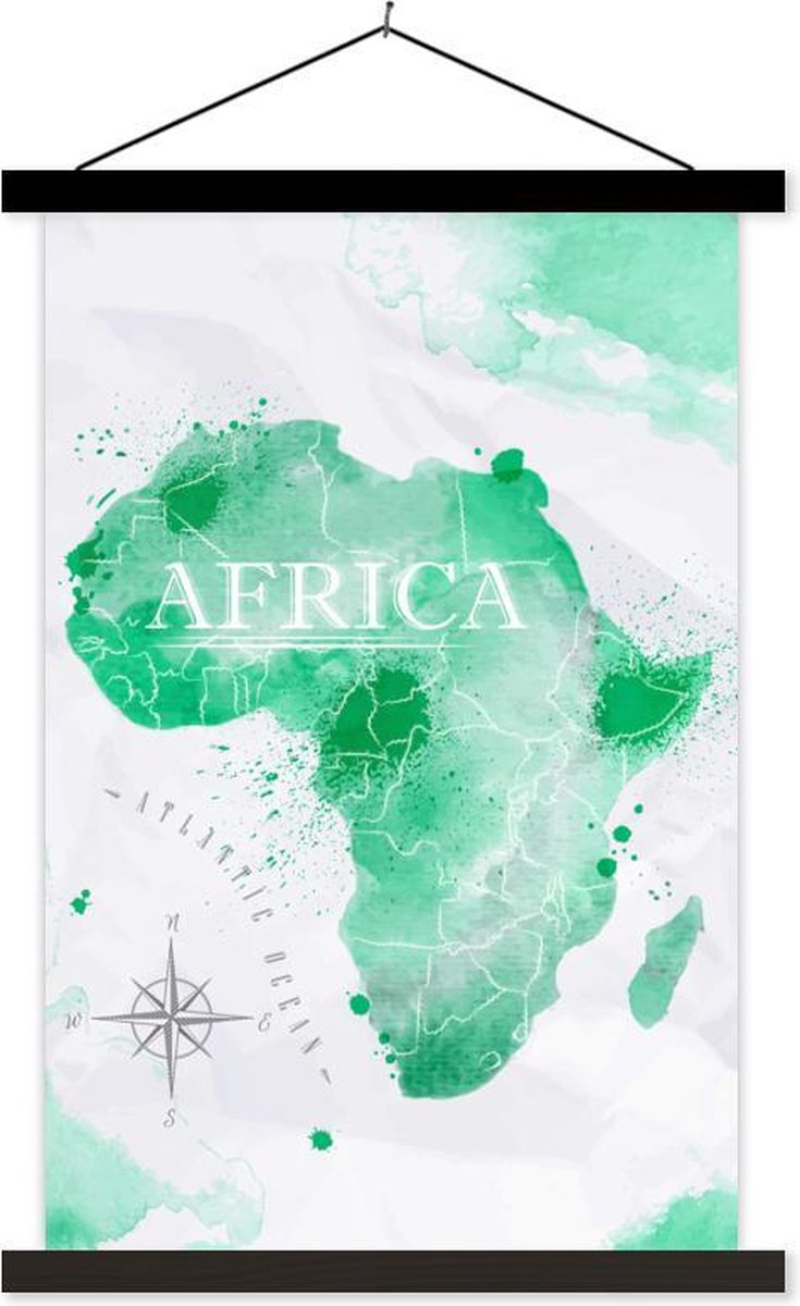 Schoolplaat - Afrika - Wereldkaart - Waterverf - 40x60 cm - Zwarte latten