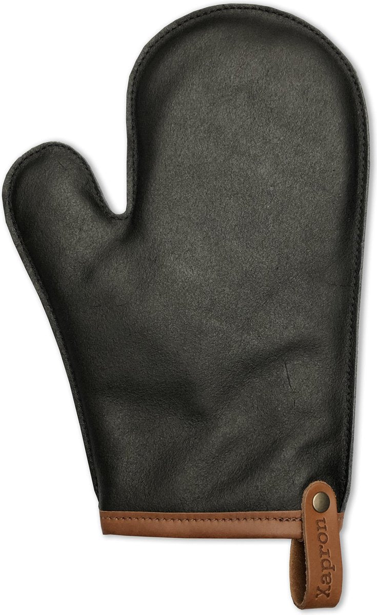 Xapron leren (BBQ) ovenwant Utah - kleur Black (zwart)
