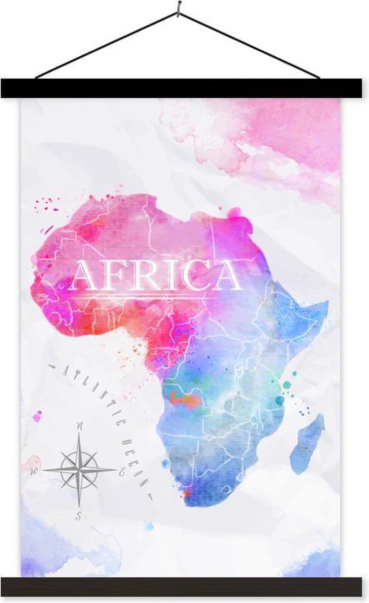 Schoolplaat - Waterverf - Wereldkaart - Afrika - 40x60 cm - Zwarte latten