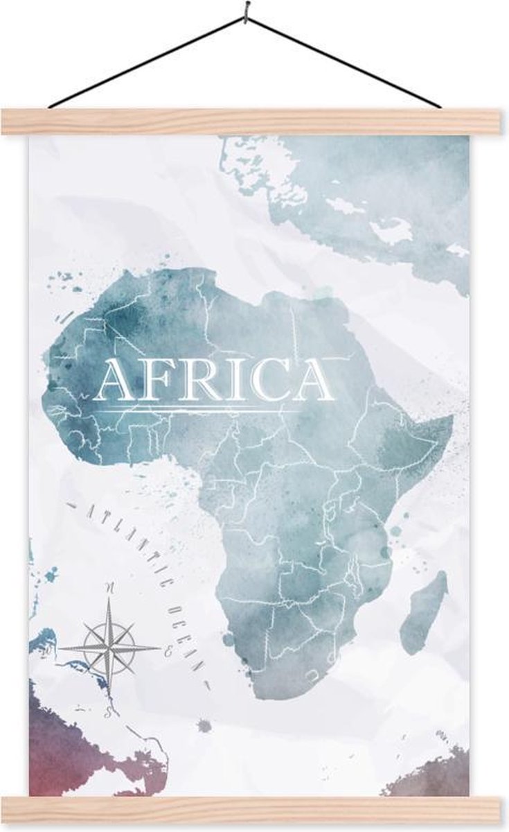 Schoolplaat - Wereldkaart - Afrika - Blauw - 40x60 cm - Blanke latten