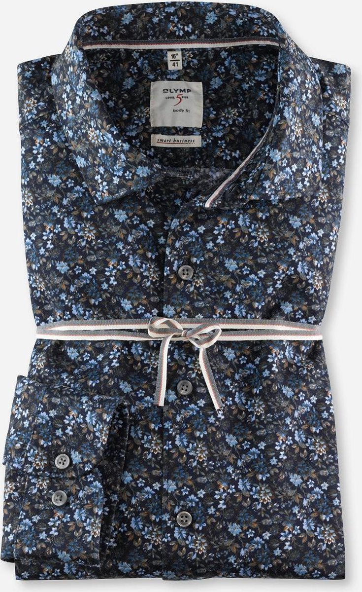 OLYMP body fit jersey print blauw