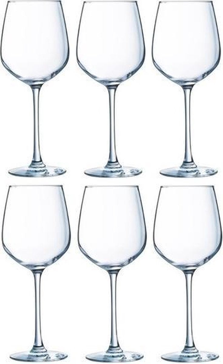 6x Wijnglazen transparant 310 ml  - Wijnglas witte wijn op voet 6 stuks