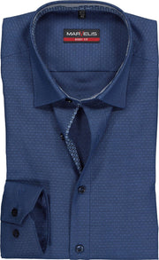 MARVELIS Body Fit overhemd - blauw gestipt structuur (contrast) - Strijkvriendelijk - Boordmaat: 39