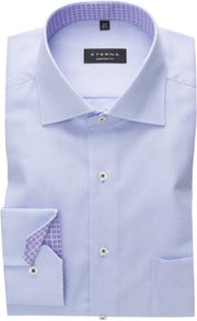 ETERNA comfort fit overhemd - structuur heren overhemd - lichtblauw (blauw dessin contrast) - Strijkvrij - Boordmaat: 47