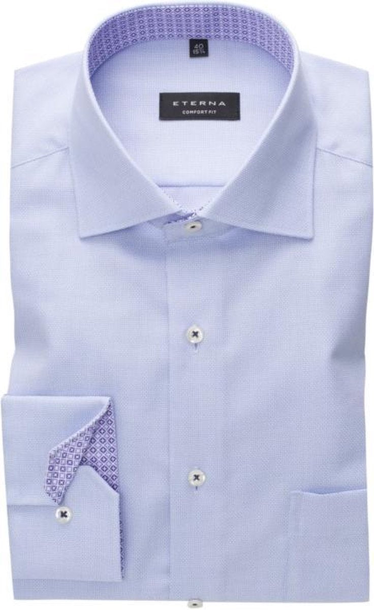 ETERNA comfort fit overhemd - structuur heren overhemd - lichtblauw (blauw dessin contrast) - Strijkvrij - Boordmaat: 47