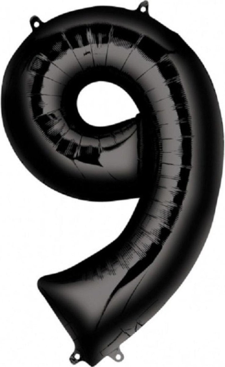 Ballon Cijfer 9 Jaar Zwart Verjaardag Versiering Zwarten Helium Ballonnen Feest Versiering 86 Cm XL Formaat Met Rietje