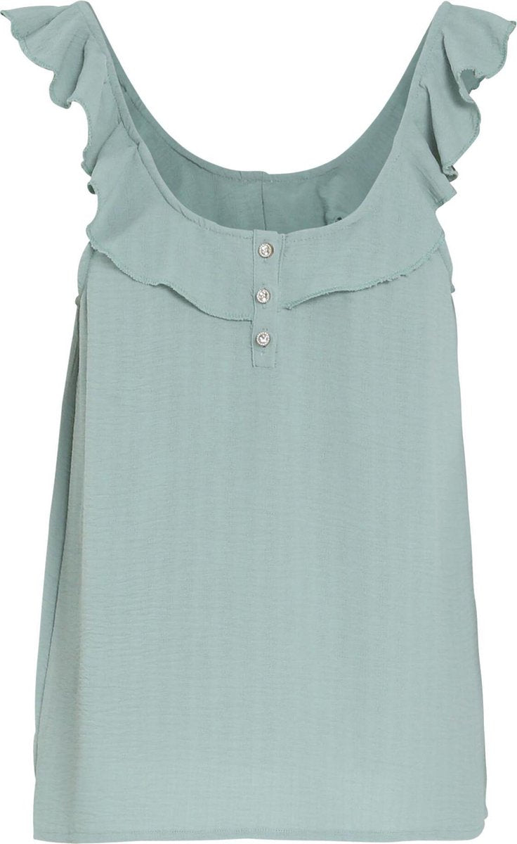Cassis - Effen top met volants - Groen