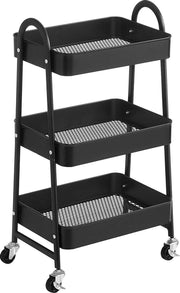 Nancy's Belvidere Keukentrolley - Keukenwagen - Serveerwagen - 3 Niveaus - 2 Remmen - Handgrepen - Metaal - Zwart