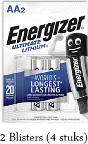 4 stuks (2 blisters a 2 stuks) Energizer Lithium AA/L91 1.5v