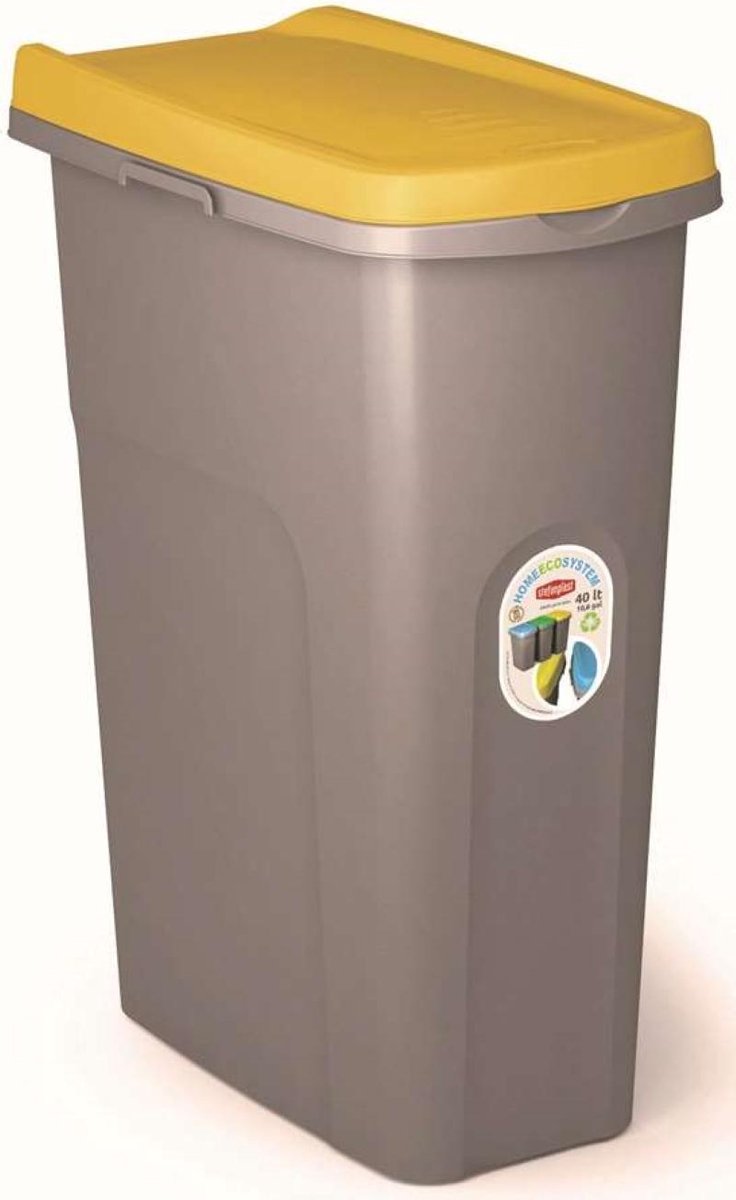 YILTEX – Home Eco Syteem – Vuilnisbak / Vuilnisbak Afvalscheiding / Prullenbak Afvalscheiding / Prullenmand – Geel Met Grijs – 40l
